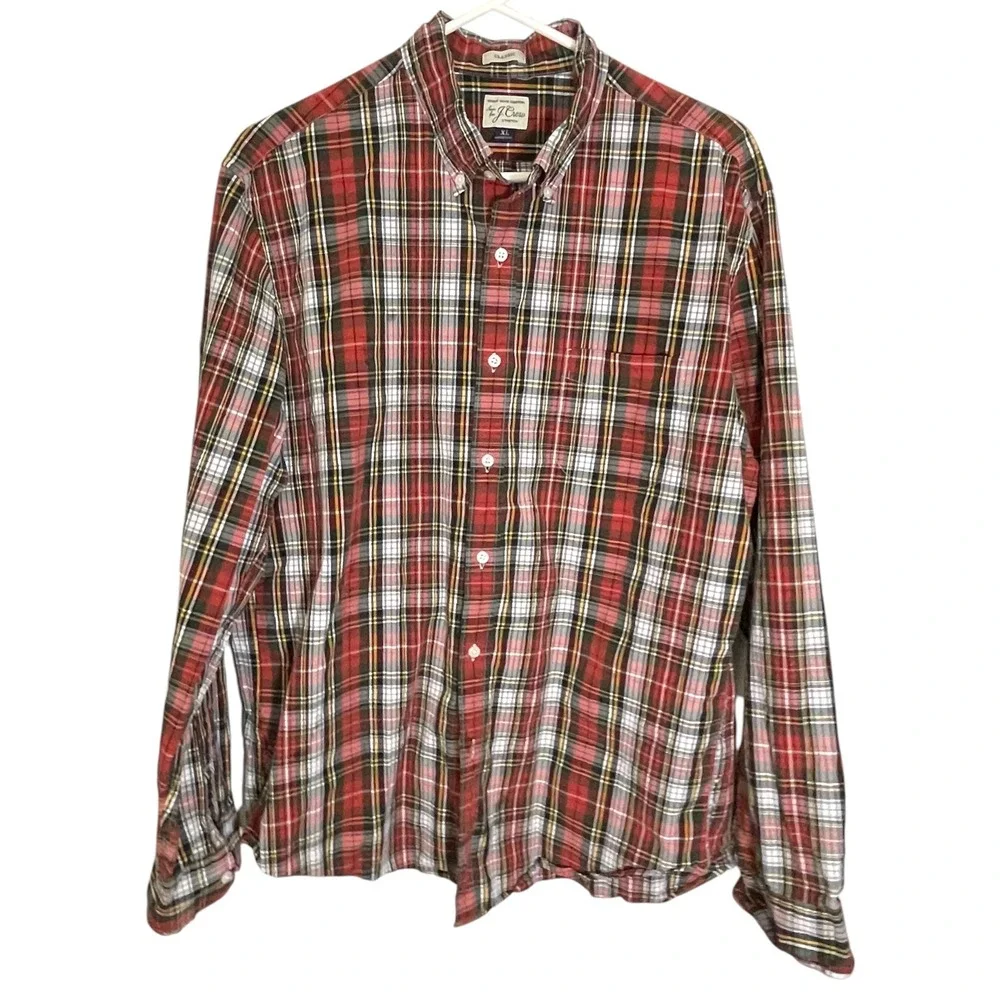 2pk J. Crew XL Red White Plaid Button Down Shirt Classic Fit‎ Preppy Heritage